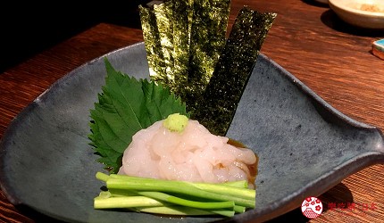 東京新宿嚴選推薦星鰻飯料理專門店「しろや新宿」的料理白蝦肉膾(白海老のユッケ)