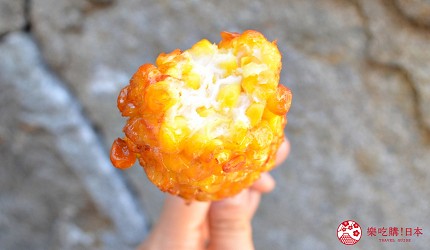 築地市場美食推薦「味の浜藤」的炸玉米(もろこし揚げ)試吃照片